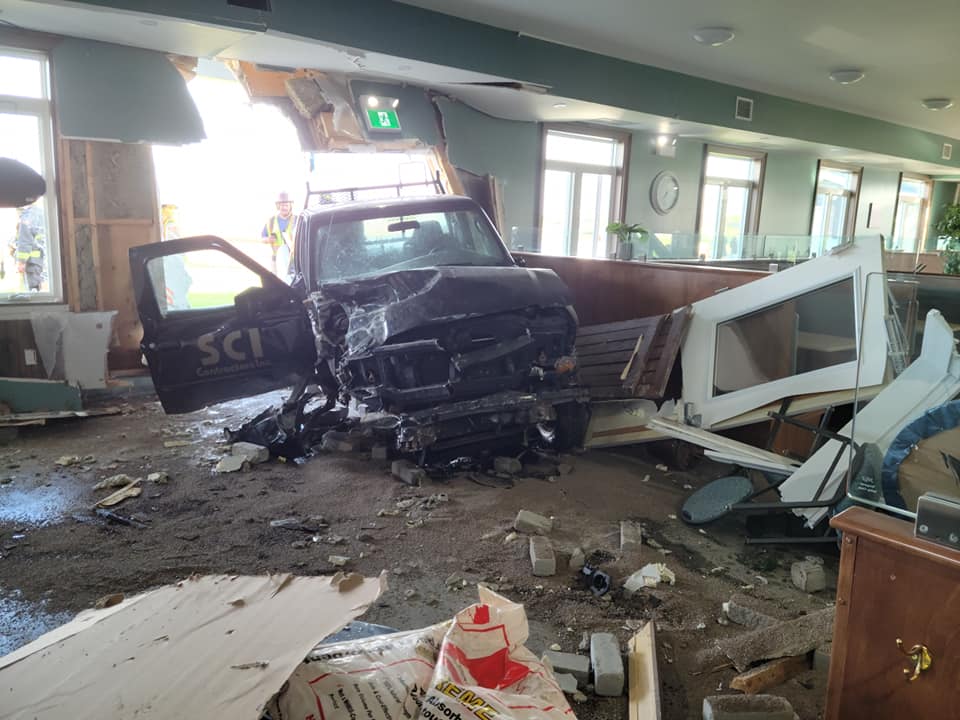 Pick-up truck heavily damages the Country Sisters Restaurant